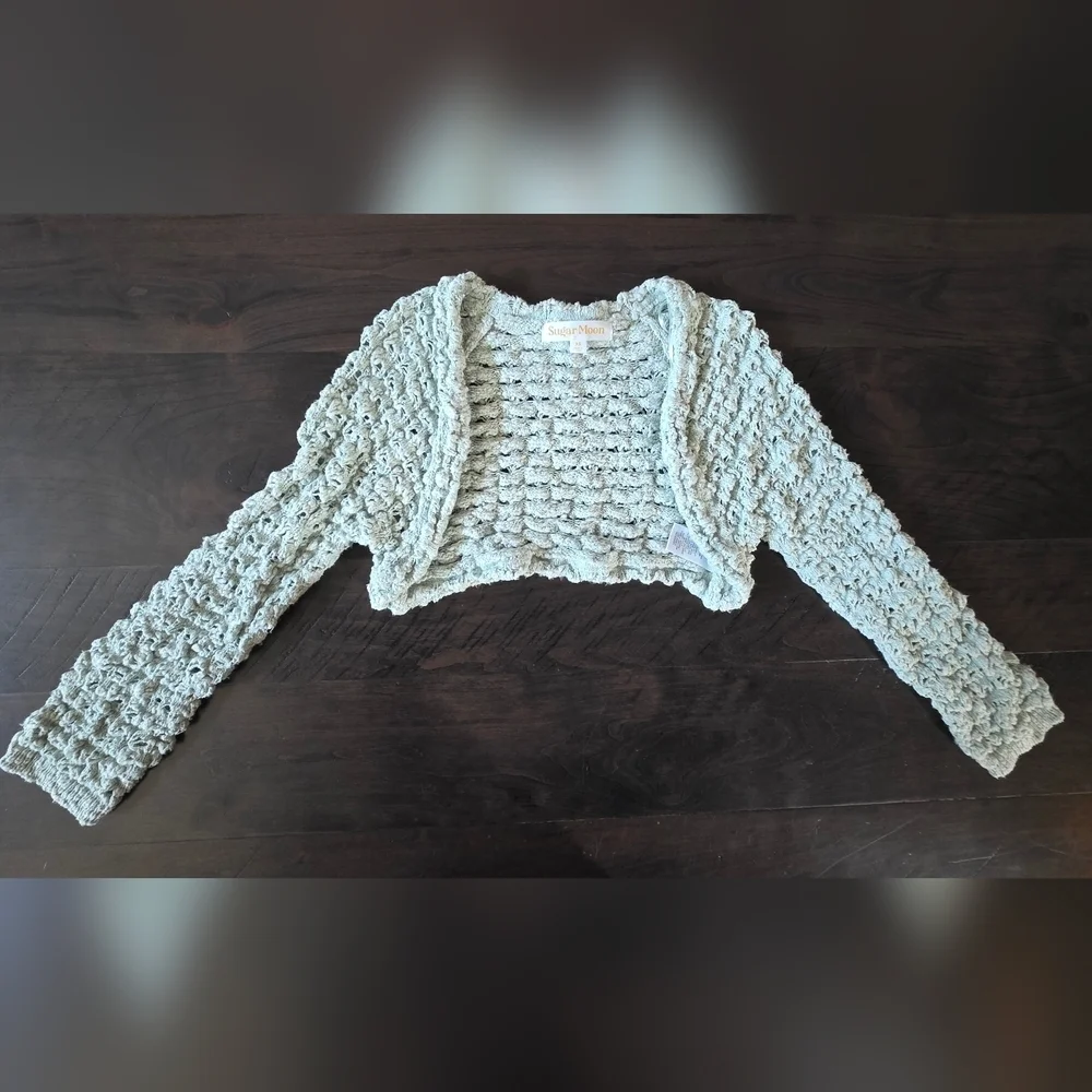 Sugar Moon Sage Green Open Stitch Crochet Bolero Shrug - XS
